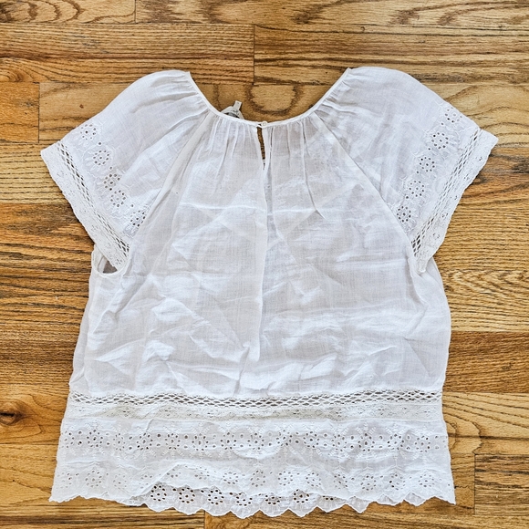 Joie Size S $150 100% Ramie Blouse Lace Details Pure White Excellent Condition - Picture 7 of 9